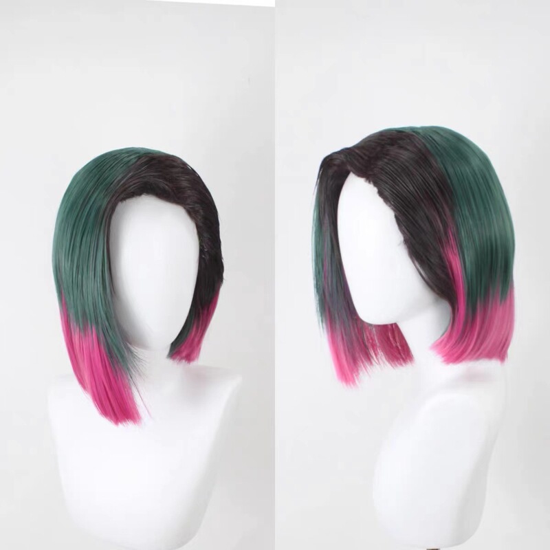Caixi cosplay Fake Hair COS Cyberpunk 2077 Judy Gradient Hair Tail pink Wig