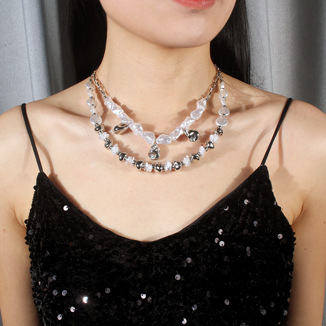 Brand fashionable trend retro geometric creative necklace from pearl