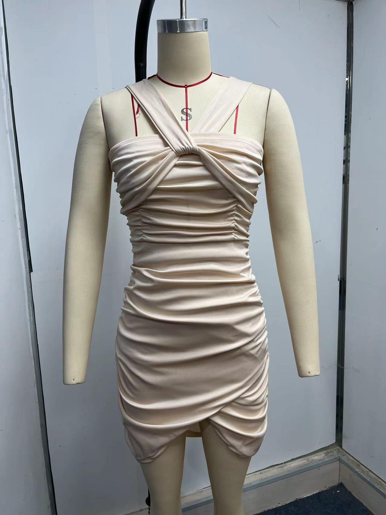 Women Clothing Sexy Dress Summer Sexy Cross Twist Strap Backless Pleated Hip Dress