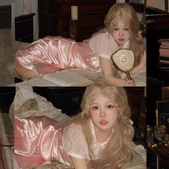 金色假髮捲髮羊毛卷女長發金髮lolita洛麗塔白金淺色全頭套式