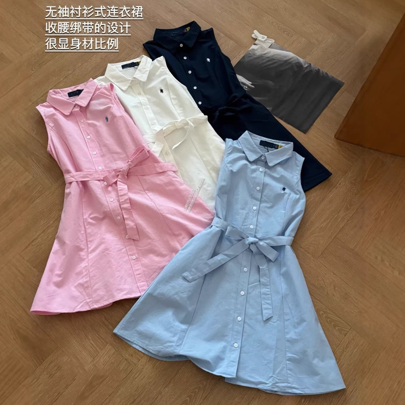 [Original Label with Qr Code] Rl Ralph Lauren Long Sleeveless Oxford Fabric Dress with Pony Logo for Women