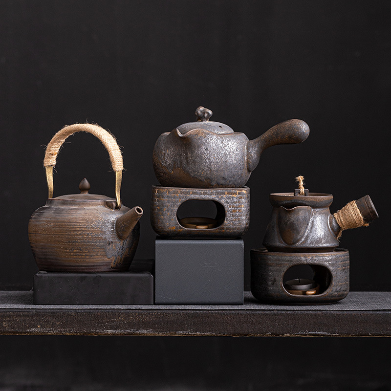 Rust glaze gilded side to make tea hot tea with filter pot candle warm tea stove insulation base warm tea set suit