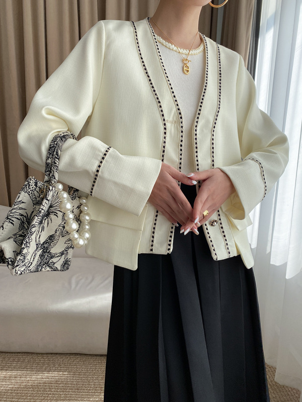 Sinan ハイエンドテクスチャードスタックコントラストカラーウェビングジャケットスモールフレグランススタイルショートスタイル 2024 秋冬スタイル SN2936|undefined