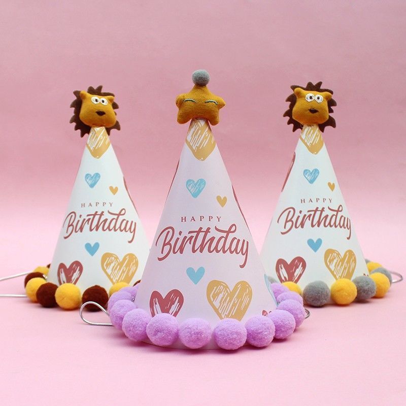 誕生日子供用ケーキベビーパーティーファーボールハットデコレーション大人女の子漫画1歳帽子帽子かわいい|undefined