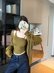 韩系修身内搭针织吊带背心长袖毛衣外套女2025秋季新款时尚套装潮