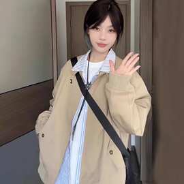 初秋夹克外套女春秋新款韩系小个子美式工装立领卡其色棒球服上衣