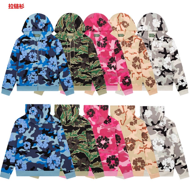 American High Street Retro Full-Print Card Flower Zipper Cardigan Sweatshirt Loose Hiphop Jacket for Men and Women Hooded Trendy
