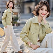 韩城.简约皮衣短外套亮色皮夹克潮女春季百搭机车款翻领