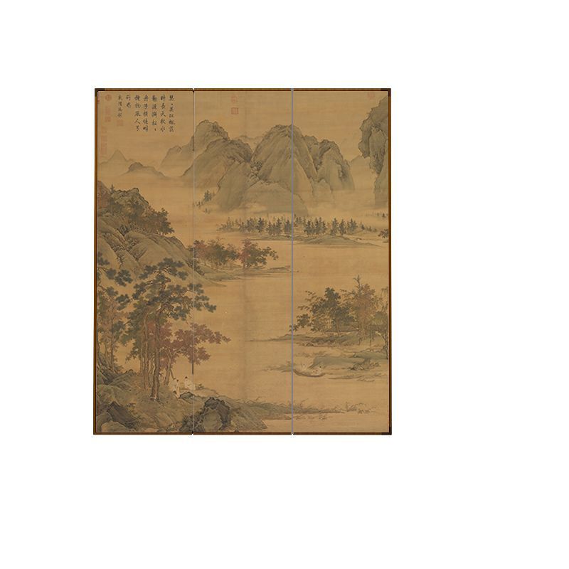 新中式布艺折叠屏风隔断宋代美学客厅茶室背景墙移动遮挡复古山水