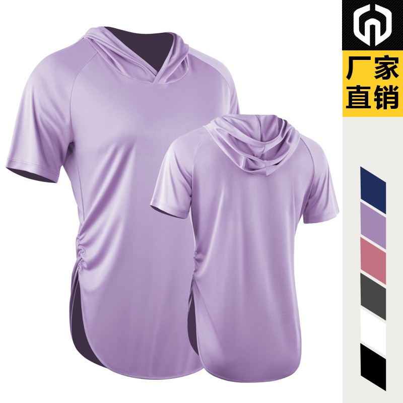 Deportes de las mujeres con capucha cintura de manga corta ropa de protección solar de secado rápido para adelgazar correr baloncesto yoga ropa de entrenamiento casual image 7