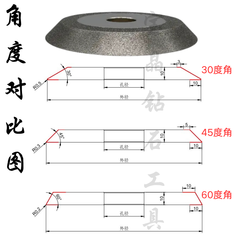 Single Bevel Grinding Wheel Tungsten Steel Knife Alloy Saw Blade Grinding Tooth 45 Degree 60 Degree Drill Bit Milling Cutter Grinding Diamond Grinding Wheel