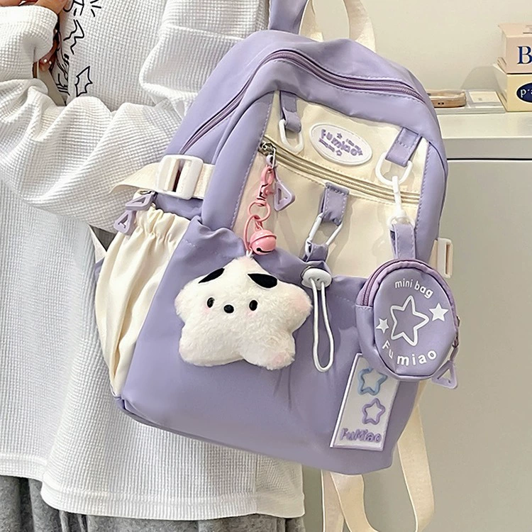 Лето 2024, рюкзак с пятиконечной звездой, милый японский стиль, молочный рюкзак для маленькой девочки, свежий и универсальный дорожный рюкзак