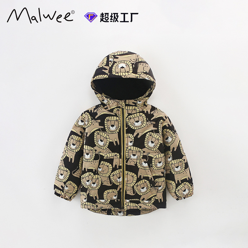 Malwee Boys Coat Thickened Spring New European and American Children's Zipper Shirt Hooded Casual Autumn and Winter Jacket