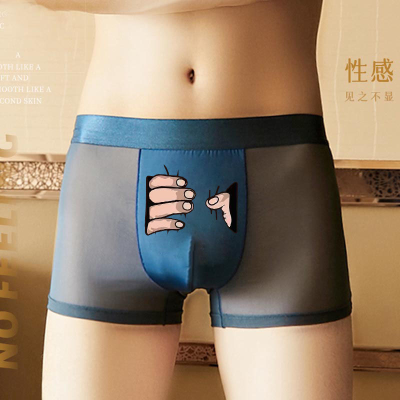 Men's Ice Silk Mesh Underwear, Men's Spoof, Funny, Trendy and Personalized, Boys' Summer Thin Breathable Boxer Briefs, Trendy Brands
