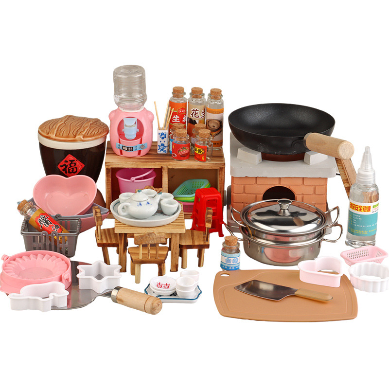 小さな台所のミニは食べ物を縮めて台所の子供のシーンのネットの赤い卸売りのミニの台所の復古のかまどの台所の贈り物を遊びます。