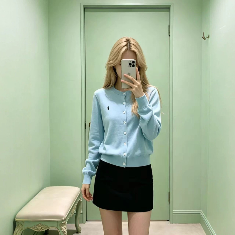 Nanyou High-End Women's Clothing Rl Home 26 New Style Soft Cotton Horse Embroidery Round Neck Knitted Cardigan Top for Women Nanyou High-End Women's Clothing Rl Home 26 New Style Soft Cotton Horse Embroidery Round Neck Knitted Cardigan Top for Women