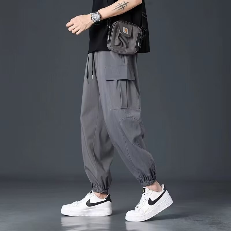 Pantalones casuales a rayas de la marca de moda, pantalones rectos anchos de primavera y otoño para hombres, pantalones deportivos sueltos de gran tamaño de estilo de Hong Kong, estudiantes de verano