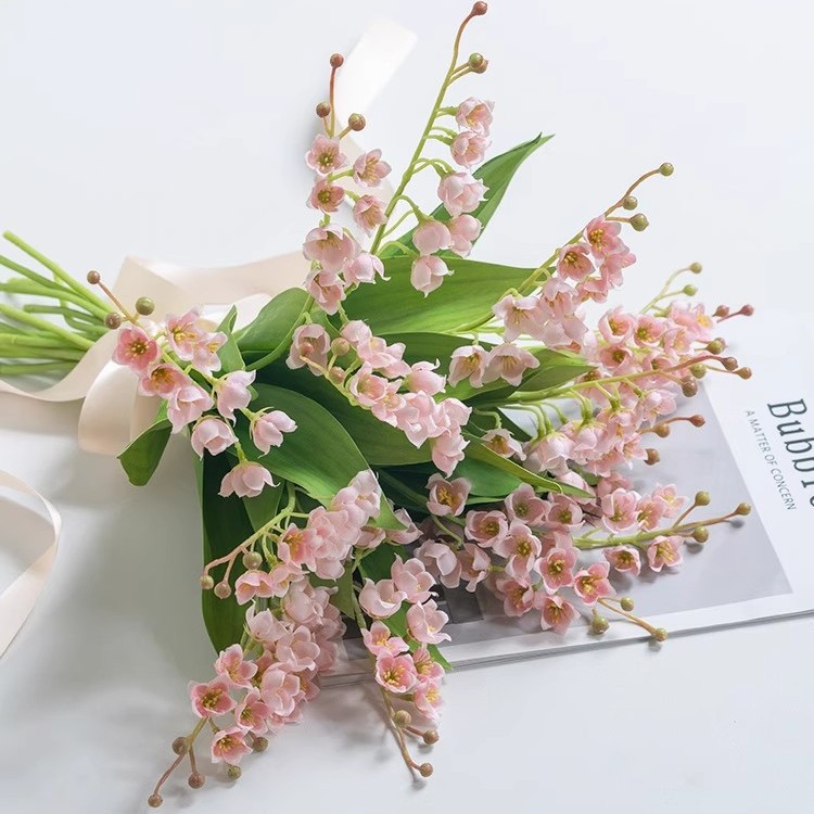 Pequeña flor de viento ins fresca lirio de los valles arreglo floral artificial ramo de mano material campanilla de viento flor falsa mesa de comedor conjunto de boda