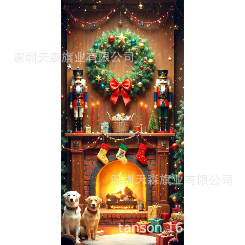 跨境新款热卖圣诞节门帘圣诞老人门盖节日装饰旗帜户外拍照背景布|undefined