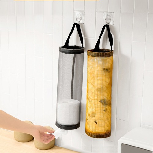 Garbage bag storage bag, kitchen plastic bag organizing hanging bag, household hanging garbage mesh bag storage box