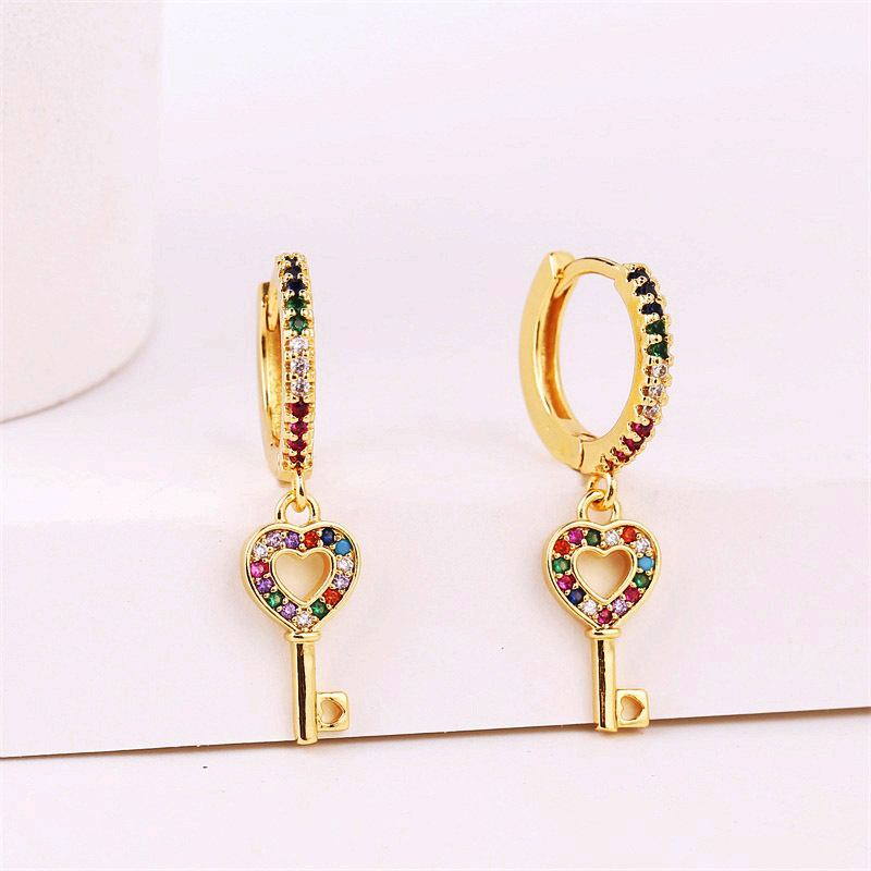 Korean Simple Cute Copper Inlaid Zirconium Key Earrings display picture 3