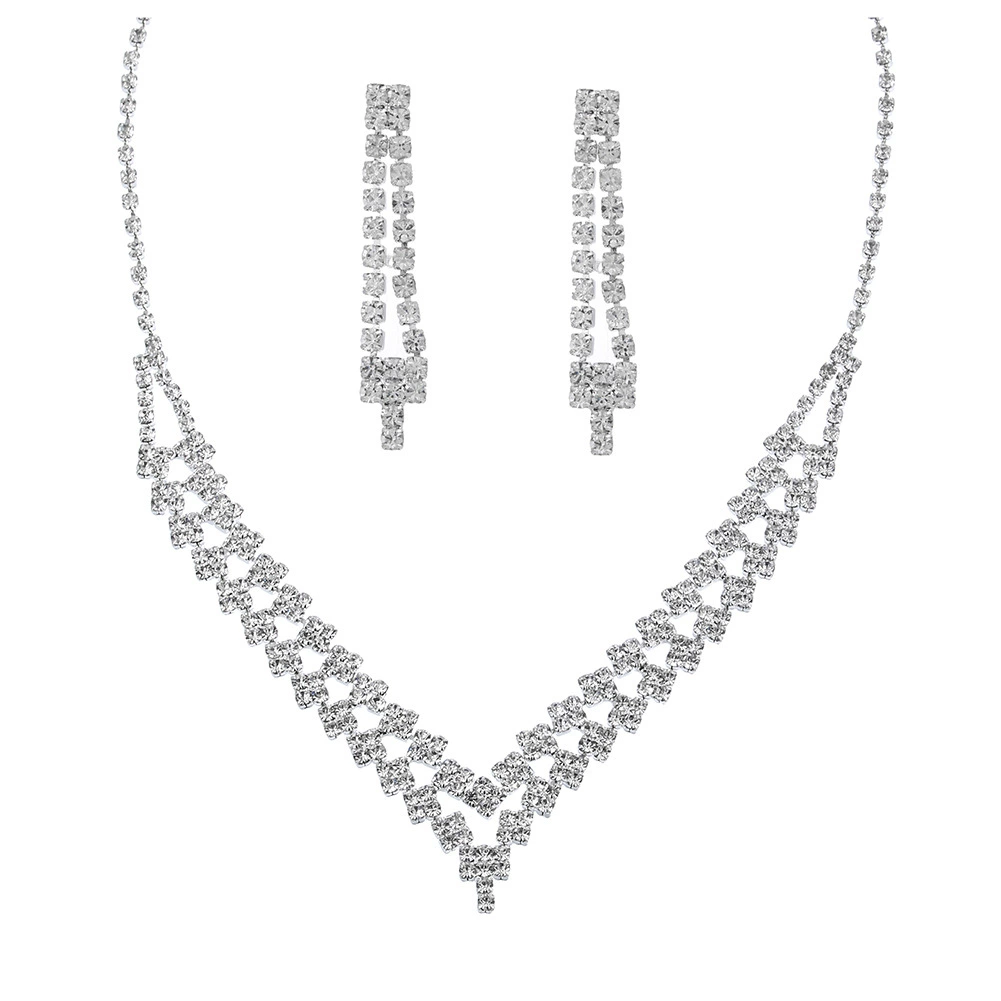 Стильное diamond серебряное украшение, ожерелье и серьги для невесты, набор