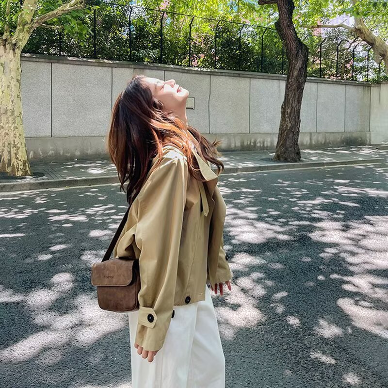 韩版工装时髦外套女2025早秋新款宽松巨显白卡其色翻领韩系夹克潮|undefined