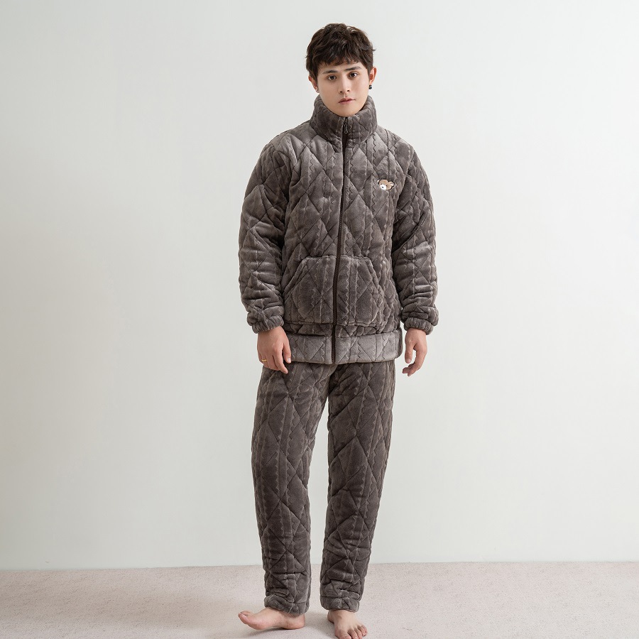 パジャマ女性冬のサンゴのベルベットの三層の厚いベルベット保温綿フランネル春秋冬の家庭服