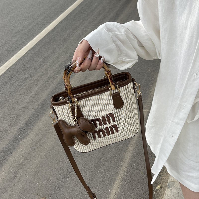 Trending Woven Mini Bag For Women 2025 New Summer Casual Beach Vacation Crossbody Handheld Bucket Bag - Thumbnail 3