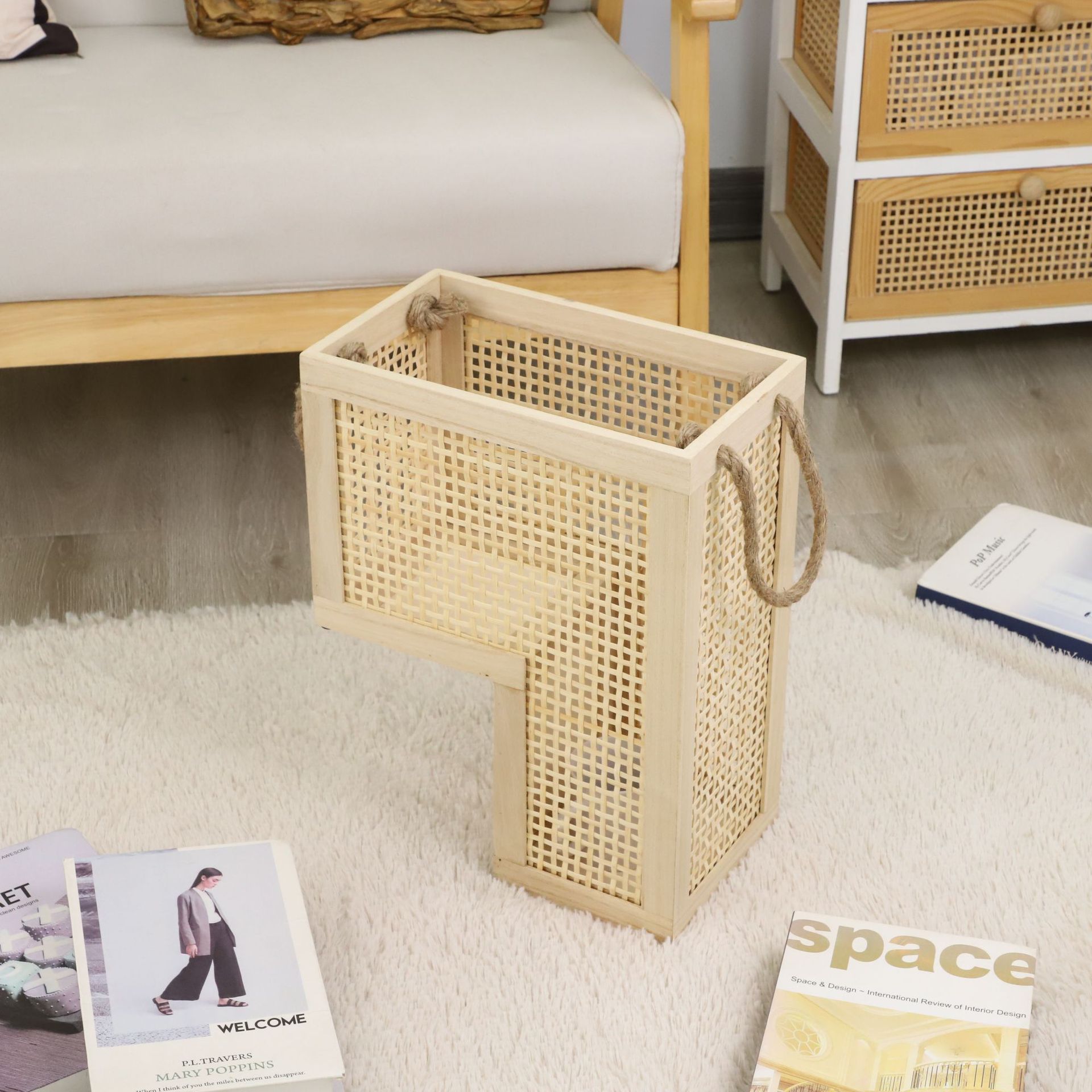 Escaleras de madera transfronterizas personalizadas estera de bambú hecha a mano tejida cesta