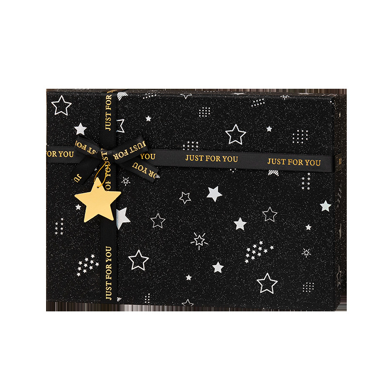 Caja de regalo negra con diseño de cielo estrellado, caja de regalo de cosméticos de alta gama, caja de regalo de cumpleaños, caja de regalo con tapa y base, caja de embalaje.