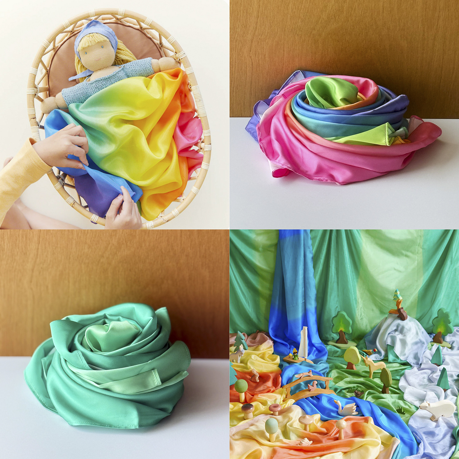 Dream Elephant Manufactures Watercolor Silk Scarf Sensory Cloth Scene Building Children's Room Hanging Painting Toddler Role-Playing Creative Toy