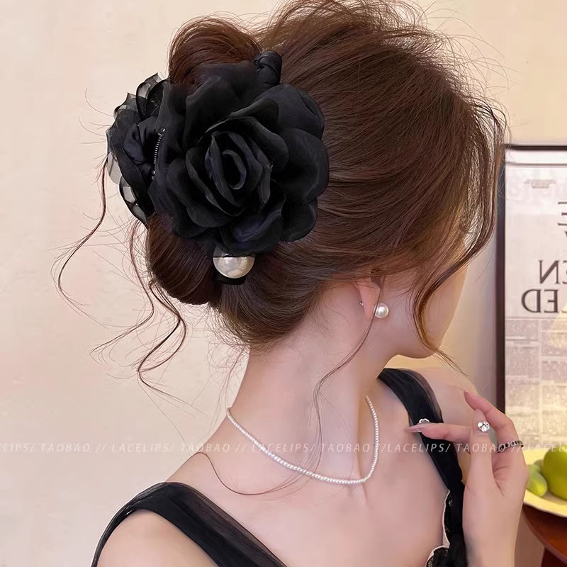優しい花パールヘアクリップ女性のハイエンド 2025 新しいサメクリップ後頭部ヘアクリップヘアアクセサリー|undefined