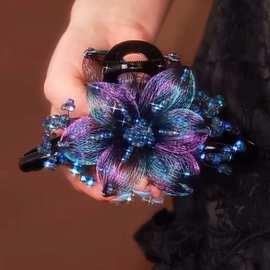 铂思亚高端系列发夹女红玫瑰盘发抓夹手工编织铜丝花朵鲨鱼夹头饰