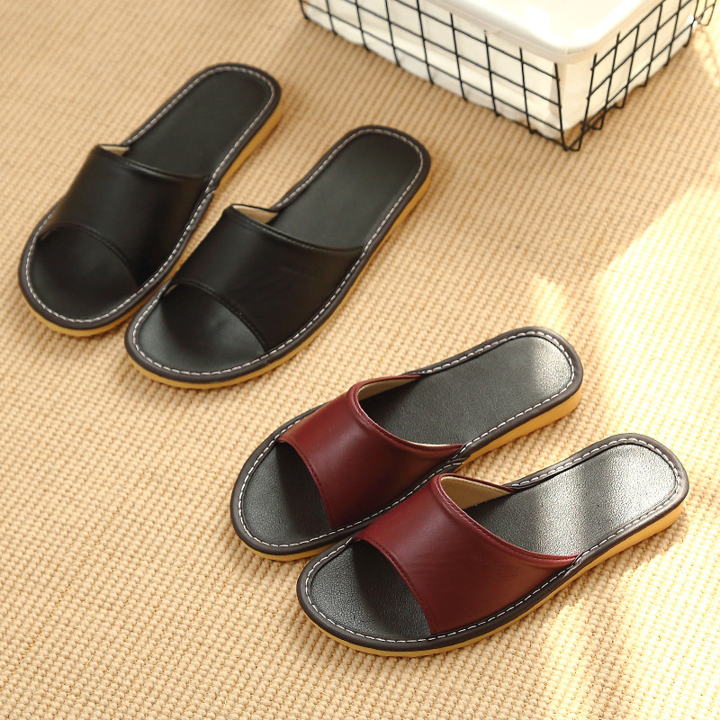 Haining Leather Slippers Household Women's Summer Home Indoor Office Fitting Room pu Leather Sandals Slippers for Men Wholesale