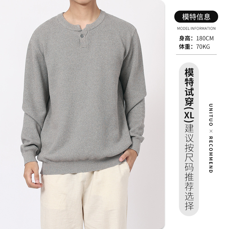 Otoño y invierno moor lana jersey hombre suéter de tendencia Henry pequeño cuello V con camiseta de fondo para hombre