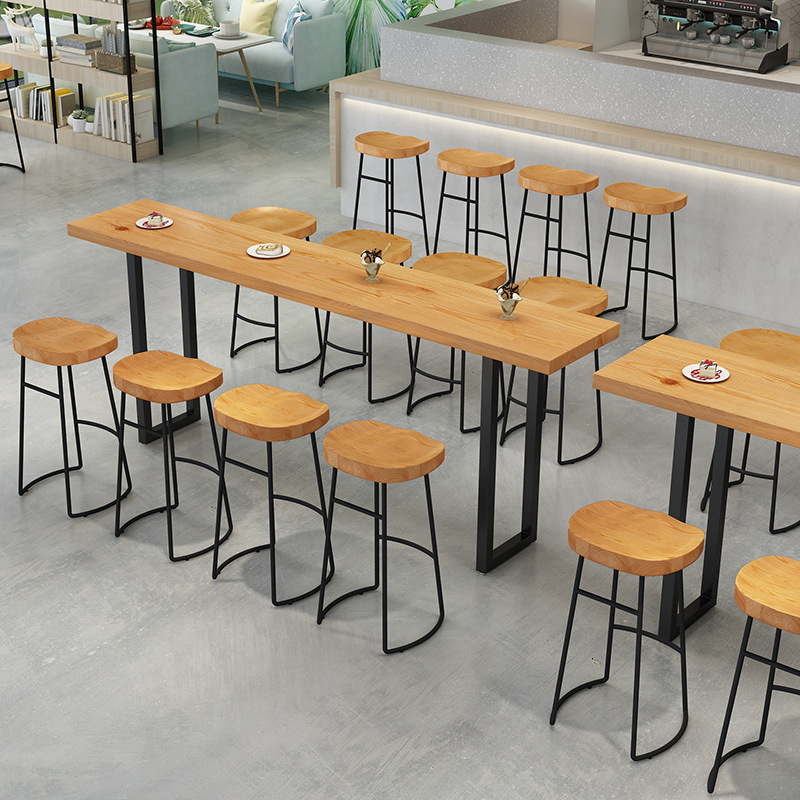 Nordic Solid Wood Bar Table Wall Bar Cafe Milk Tea Shop Long Narrow Bar Home High Table and Chair Combination