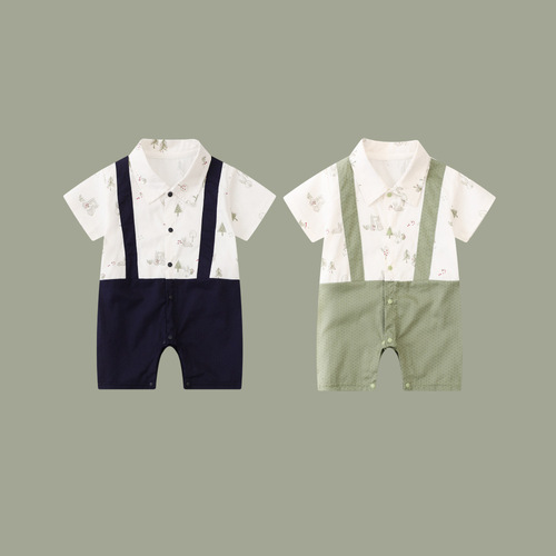 Baby summer clothes, baby onesie, short-sleeved baby clothes, 100% cotton, diaper cover, Category A, baby suit, gentleman crawl suit