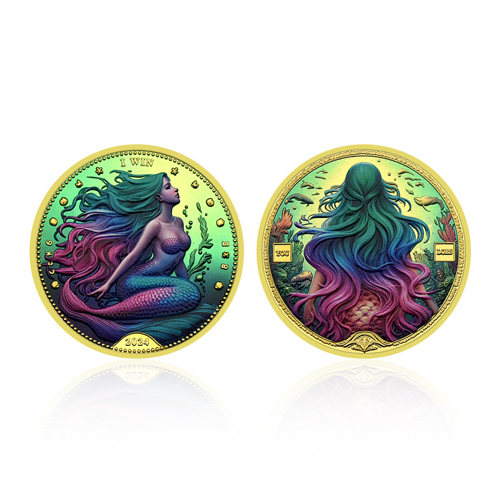 Sirena Cuento de hadas para niños Colección conmemorativa de monedas conmemorativas chapadas en oro/plata Colección de insignias conmemorativas Regalo de colección