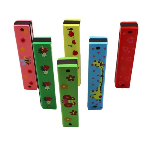 Double-row sixteen-hole children's wooden painted harmonica creative enlightenment early education toy musical instrument new and unique parent-child teaching aids