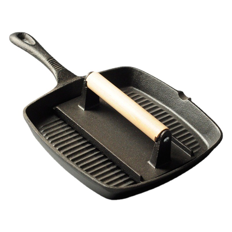 Sartén De Filete de hierro fundido Placa de filete de rayas fondo plano sartén de filete sin recubrimiento Carne frita barbacoa Cocina de Inducción hogar antiadherente