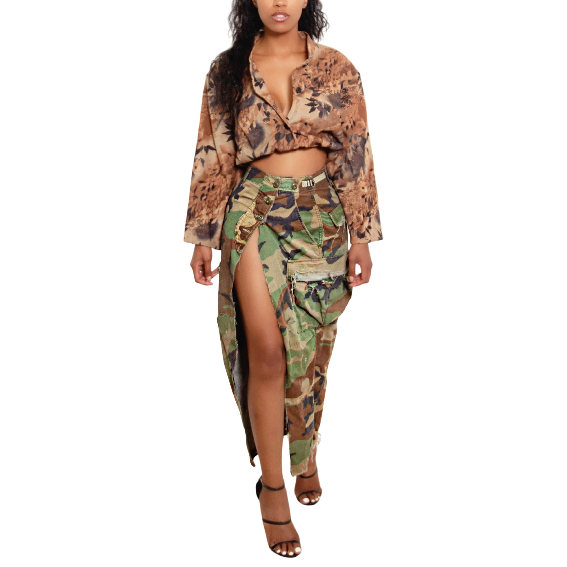 Summer Spring Casual Streetwear Camouflage Spandex Polyester Maxi Long Dress Skirts display picture 66