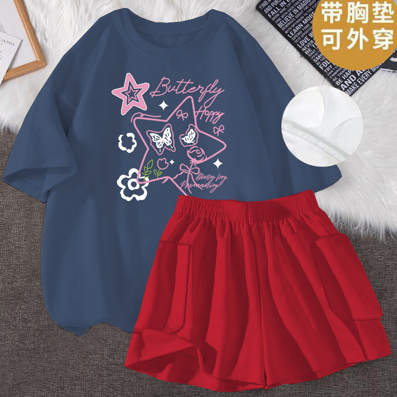 가슴 패드 포함 - 파란색과 빨간색 별