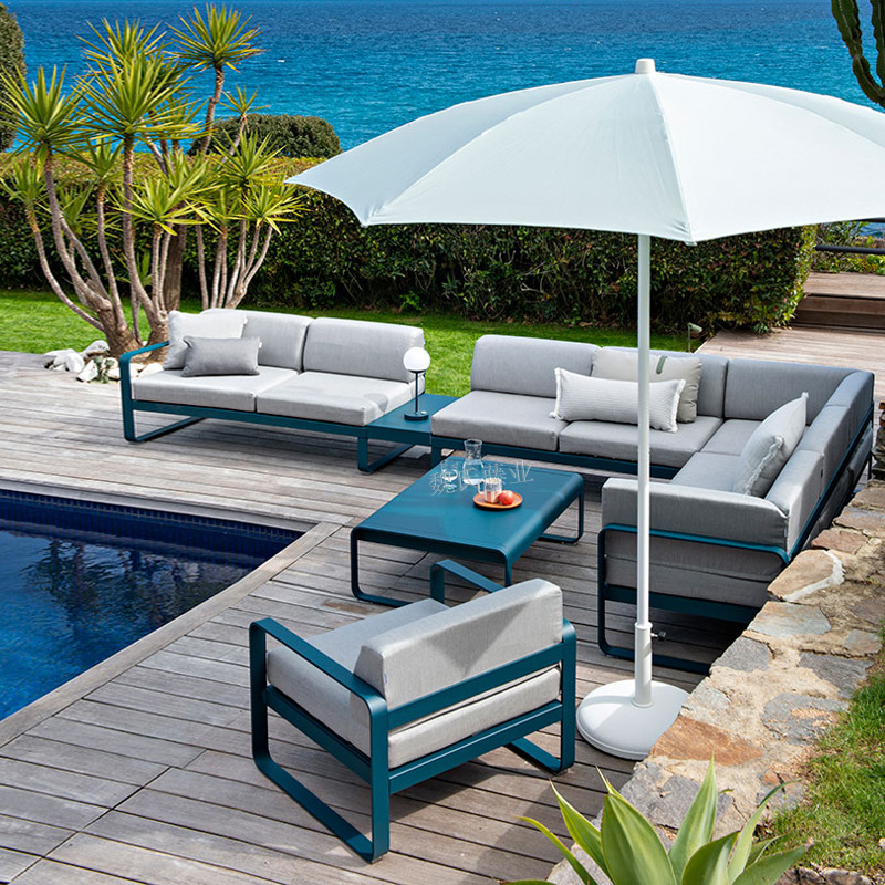Sofá al aire libre patio al aire libre solárium jardín color macaron estilo impermeable protector solar muebles de aleación de aluminio