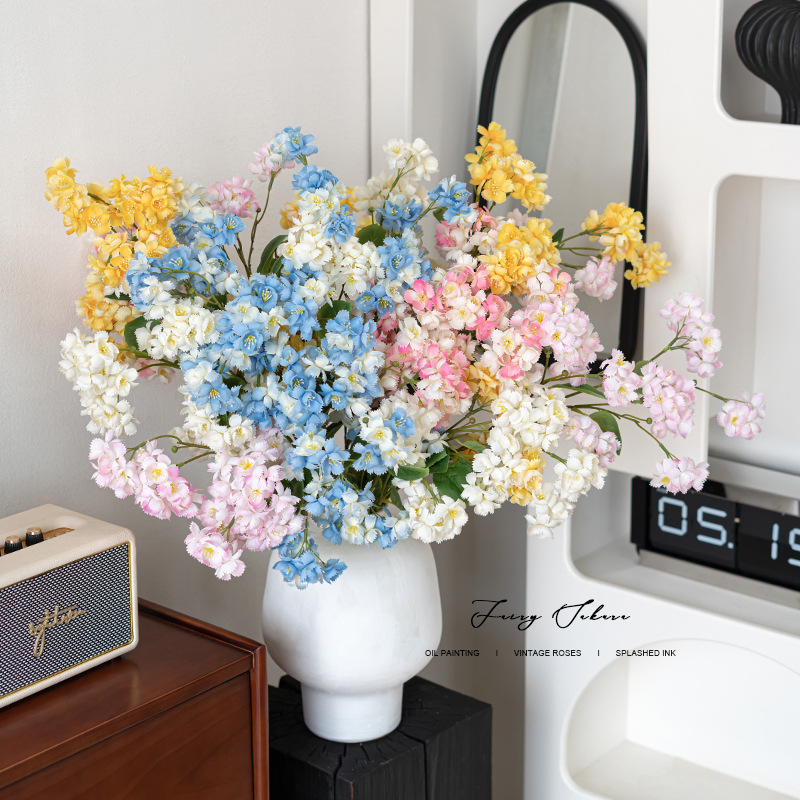Color caramelo con ramas largas decoración de flores de cerezo flor de simulación de alto nivel realista decoración de flores de seda flor de decoración flor de decoración flor de decoración