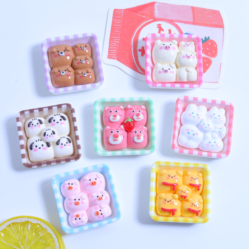 동물 접시 빵 밝은 DIY 크림 접착제 수제 휴대 전화 쉘 머리핀 머리 장식 소재 수지 액세서리 도매