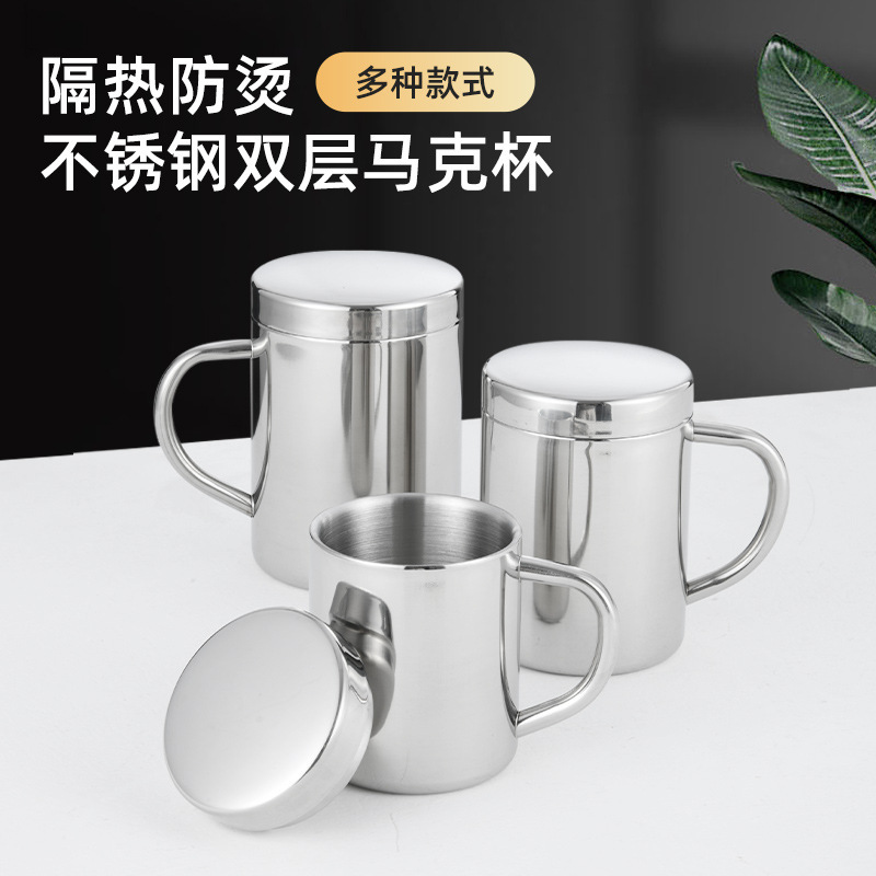 304二重層ステンレス鋼製コーヒーカップ、マグカップ、ティーカップ、幼稚園用ウォーターカップ、蓋付き、子供用カップ、ロゴ印刷可能|undefined
