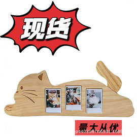 跨境木质宠物相框可爱趴趴猫三宫格相框摆台猫咪狗狗成长相框礼物