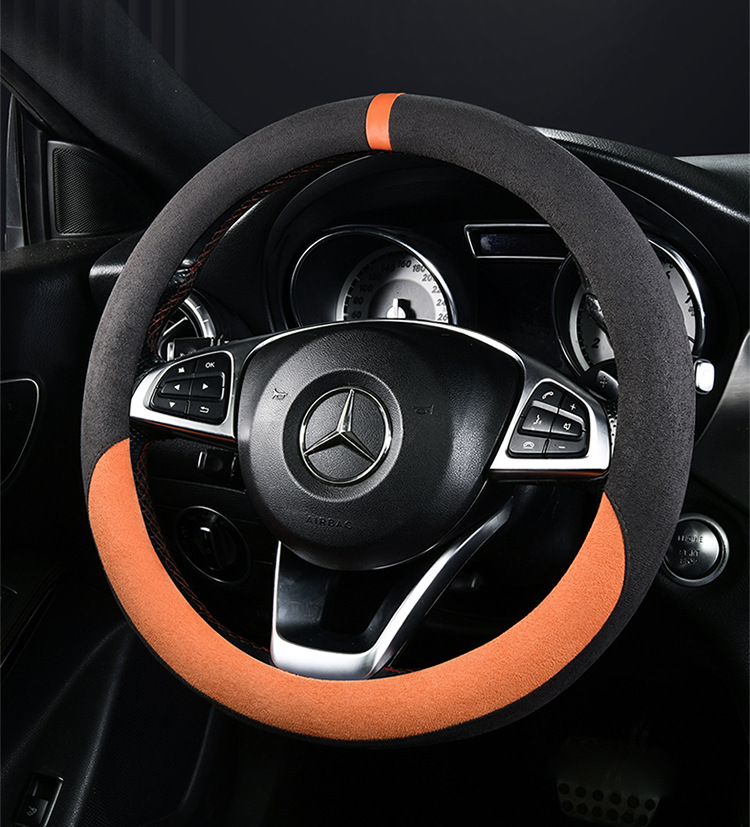 Cross-Border Car Suede Steering Wheel Cover for All Seasons, Non-Slip, Wear-Resistant, Cold and Heat-Resistant, Non-Slip Handlebar Cover Wholesale Cross-Border