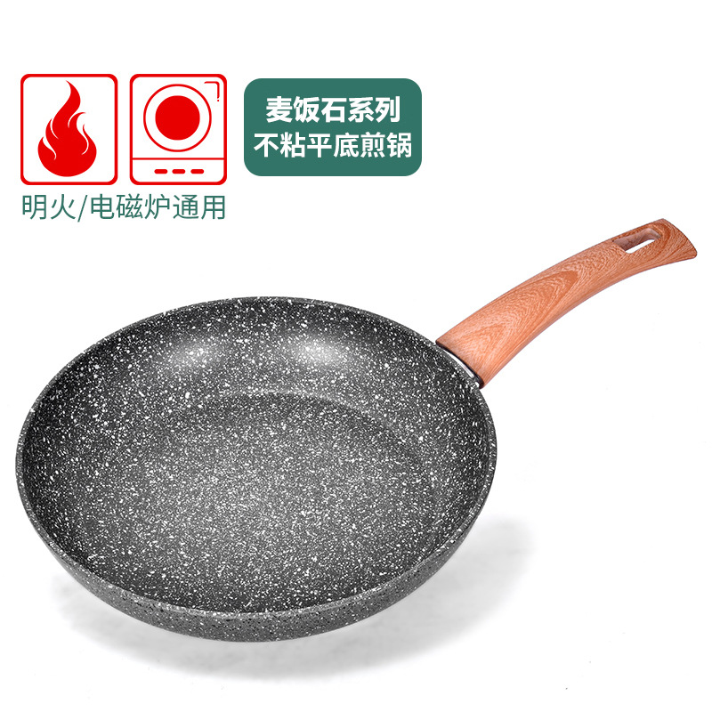 Sartén de fondo plano de piedra de maifan, sartén antiadherente, panqueques de huevo frito, sartén complementaria, sartén de fondo compuesto de fundición a presión de aluminio, cocina de inducción, gas universal